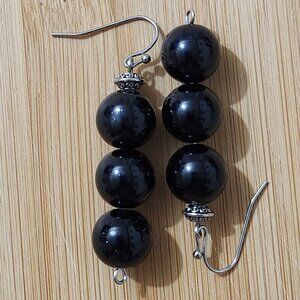 Hand Crafted Elegant Black Beaded Earrings
